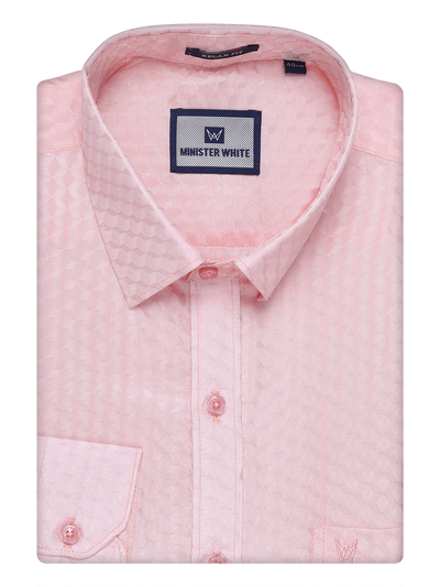 Mens Art Silk Pink Full Sleeves Shirt by Minister White