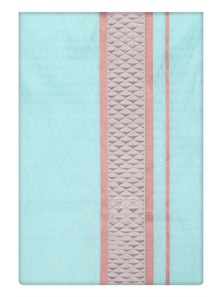 Mens Art Silk Mint Color Dhoti with 2 1/2" Copper Jari Border by Minister White