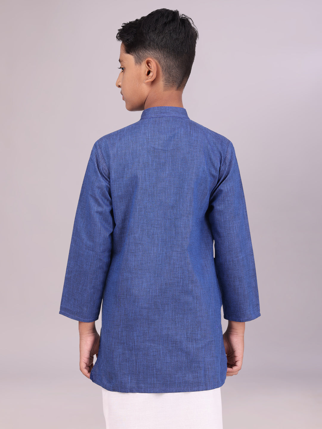 Boys Cotton Inic Blue Full Sleeves Kurta back pose