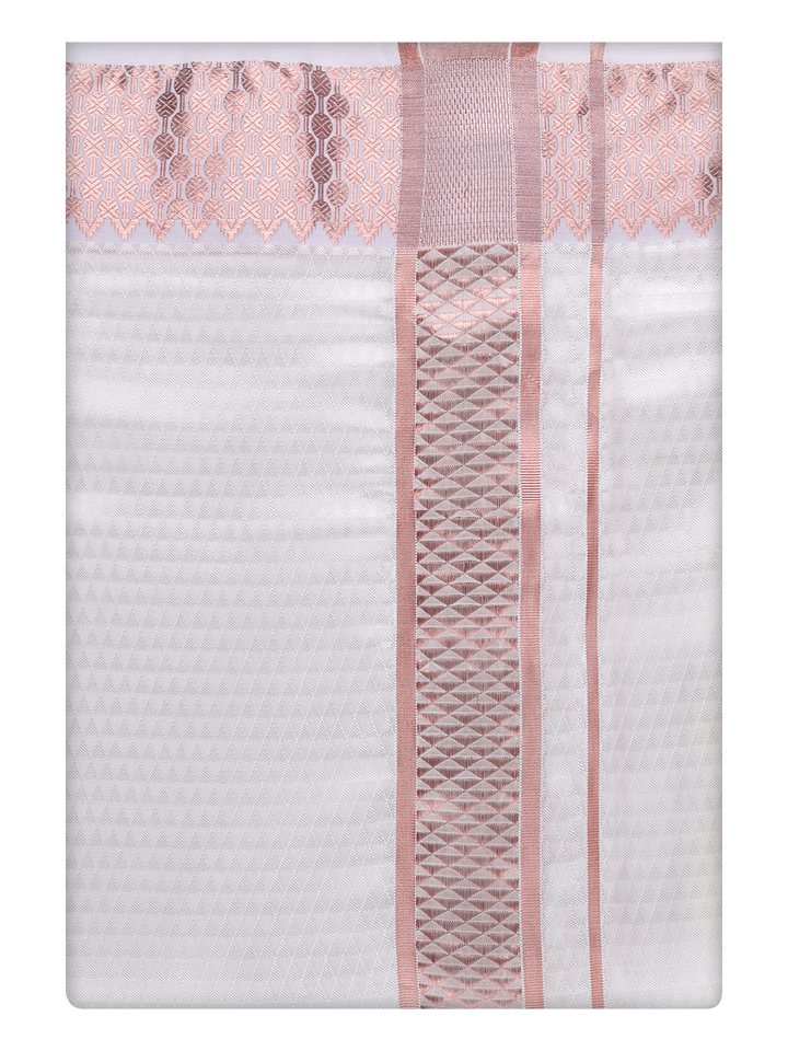 Mens Art Silk Half White Color Dhoti with 2 1/2" Copper Jari Border by Minister White