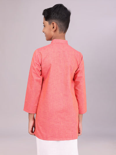 Boys Cotton Brick Full Sleeves Kurta back pose