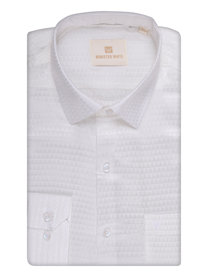 Mens Art Silk Half White Full Sleeves Shirt by Minister White