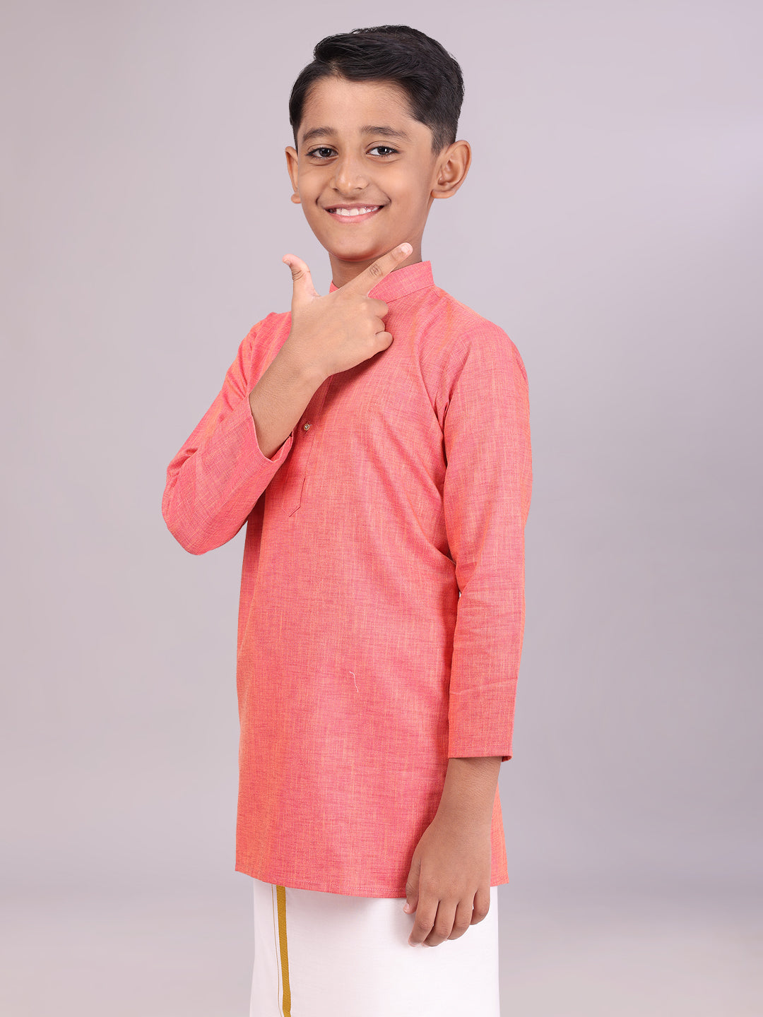 Boys Cotton Brick Full Sleeves Kurta side pose