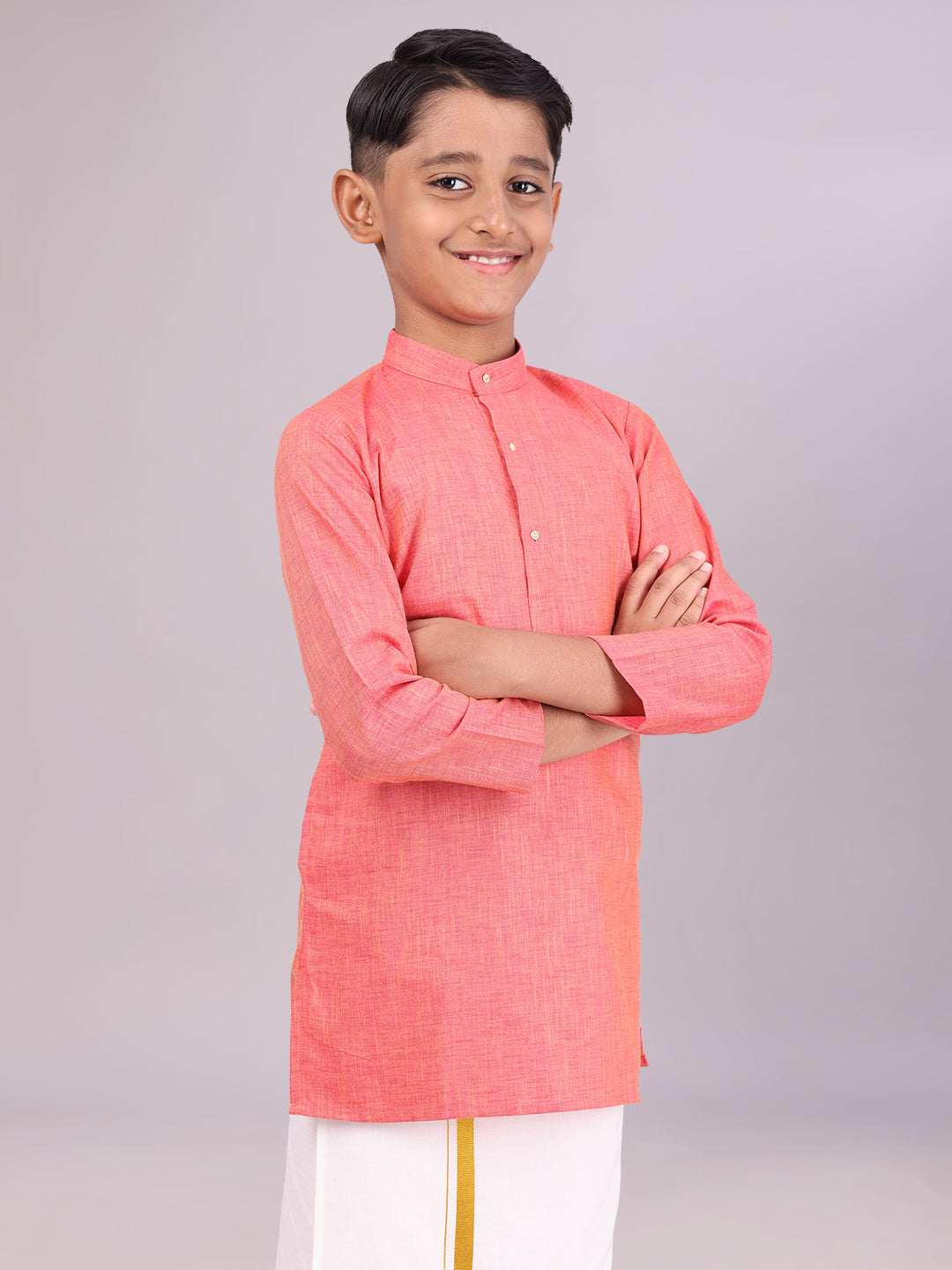 Boys Cotton Brick Full Sleeves Kurta side pose