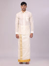 Men's Art Silk Cream Full Sleeves Shirt with 3