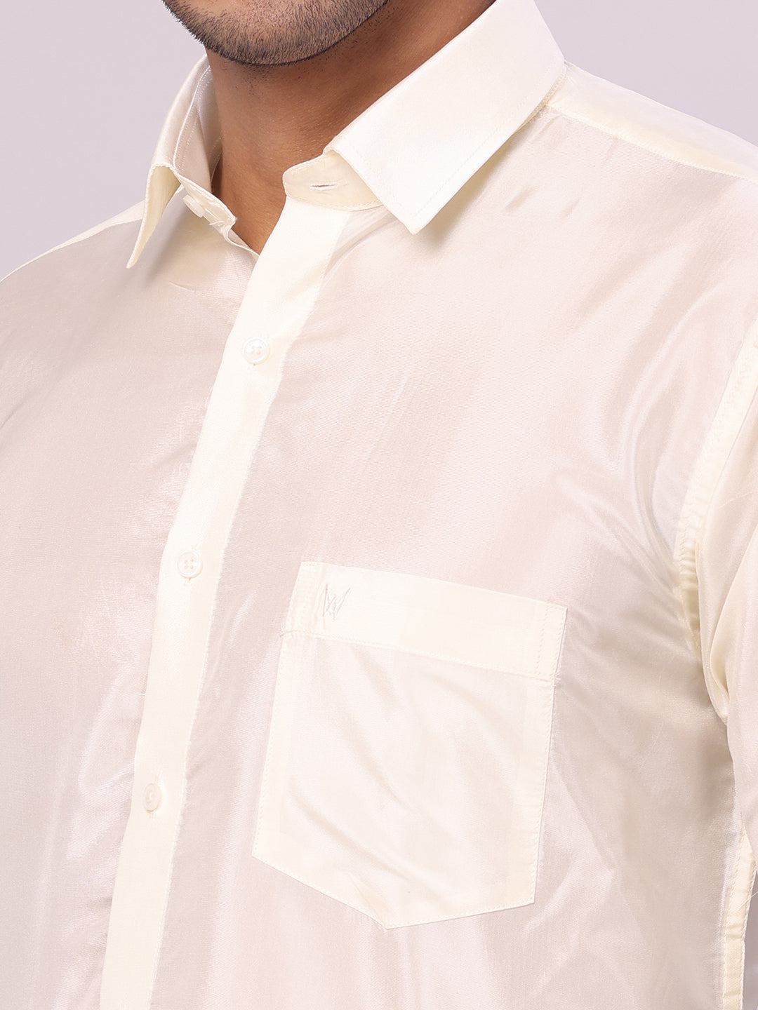 Men's Art Silk Cream Jacquard Full Sleeves Shirt Mangal