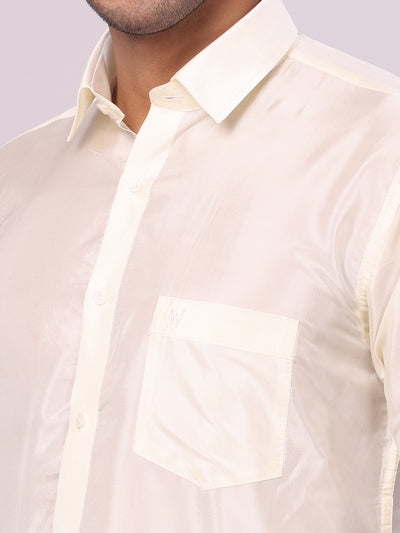 Men's Art Silk Cream Jacquard Full Sleeves Shirt Mangal