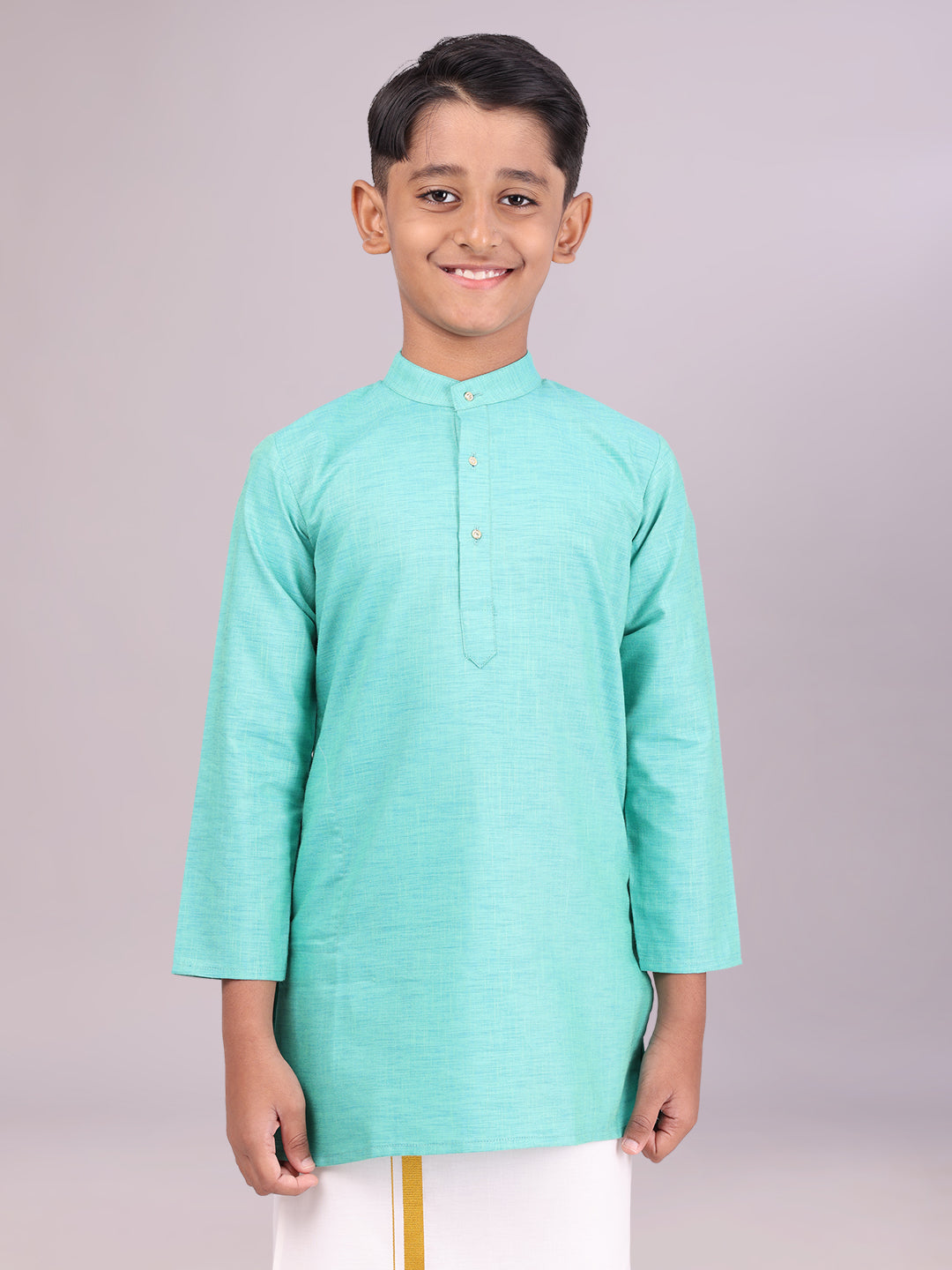 Boys Cotton Mint Blue Full Sleeves Kurta