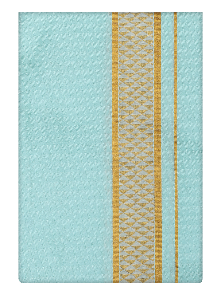 Mens Art Silk Mint Color Dhoti with 2 1/2" Silver Jari Border by Minister White