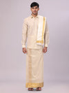 Men's Art Silk Fawn Gold Jacquard Full Sleeves Shirt with 4