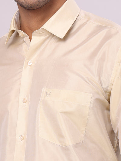 Men's Art Silk Fawn Gold Jacquard Full Sleeves Shirt Mangal