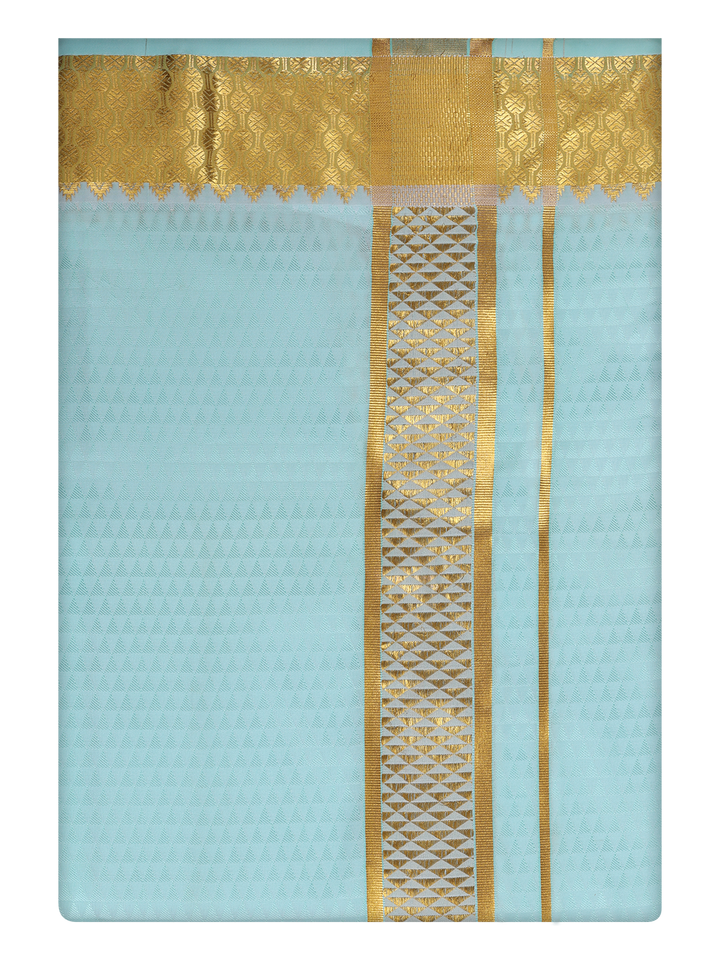 Mens Art Silk Mint Color Dhoti with 2 1/2" Silver Jari Border by Minister White