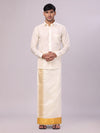Men's Art Silk Cream Full Sleeves Shirt with 4