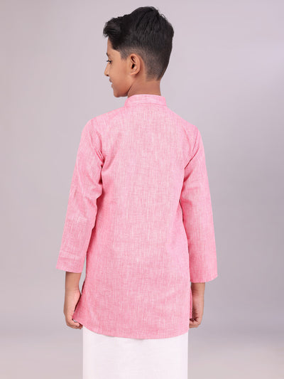 Boys Cotton Pink Full Sleeves Kurta back pose