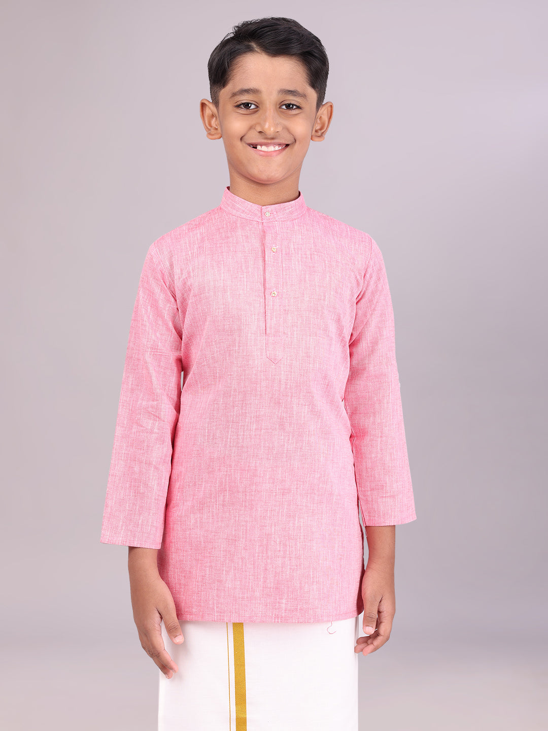 Boys Cotton Pink Full Sleeves Kurta