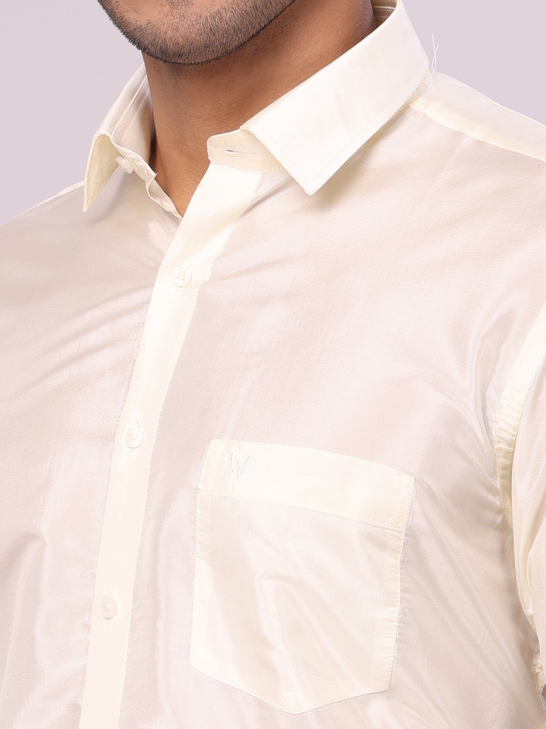 Men's Art Silk Cream Jacquard Full Sleeves Shirt Mangal