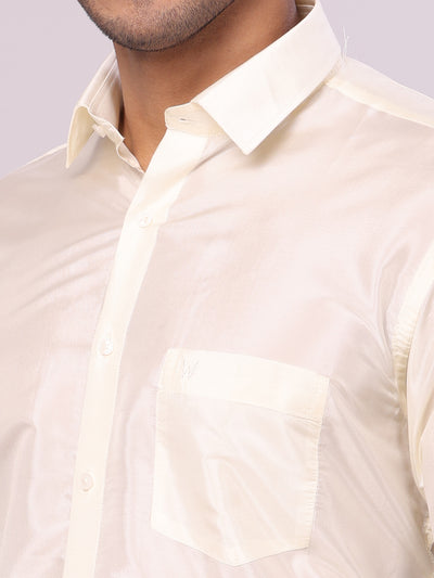 Men's Art Silk Cream Jacquard Full Sleeves Shirt Mangal