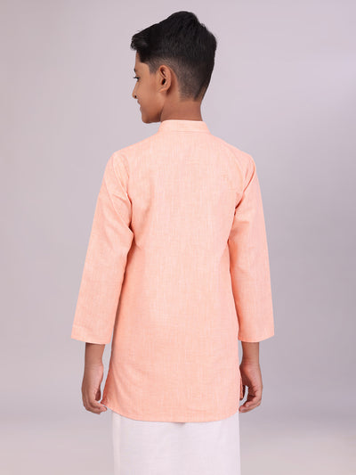 Boys Cotton Peach Full Sleeves Kurta back pose