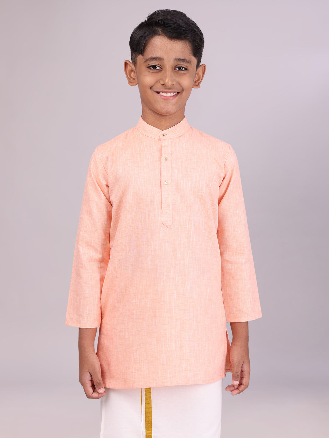 Boys Cotton Peach Full Sleeves Kurta