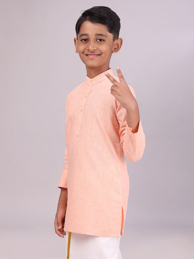 Boys Cotton Peach Full Sleeves Kurta side pose