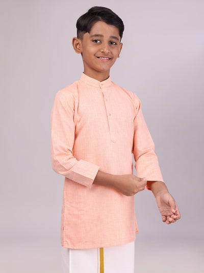 Boys Cotton Peach Full Sleeves Kurta side pose