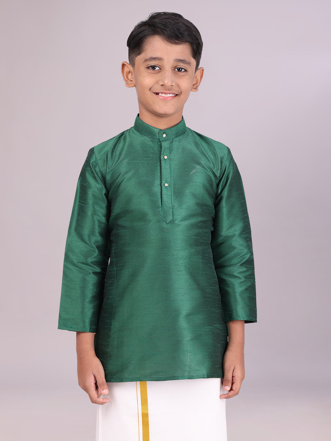 Boys Dupion Satin Green Colour Full Sleeves Kurta