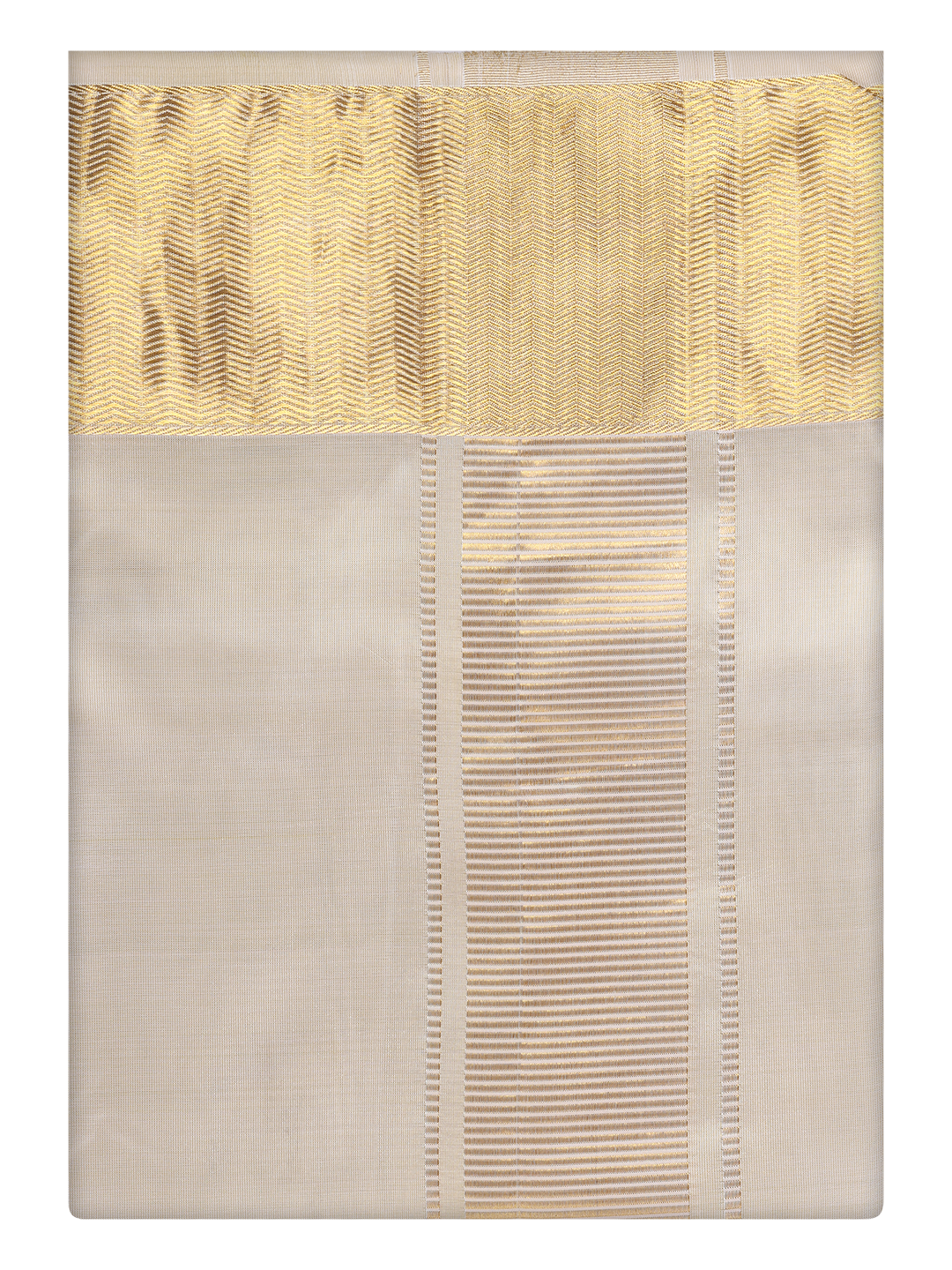 Mens Art Silk Fawn Gold Color Dhoti with 4" Gold Jari Border by Minister White