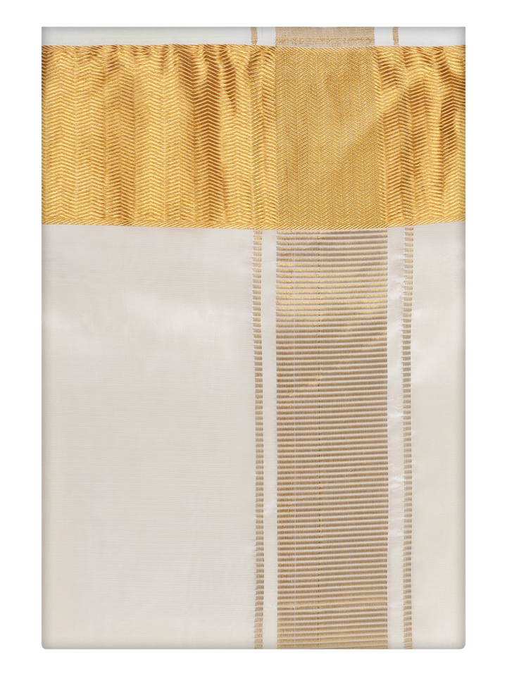 Mens Art Silk Cream Color Dhoti with 4" Gold Jari Border by Minister White