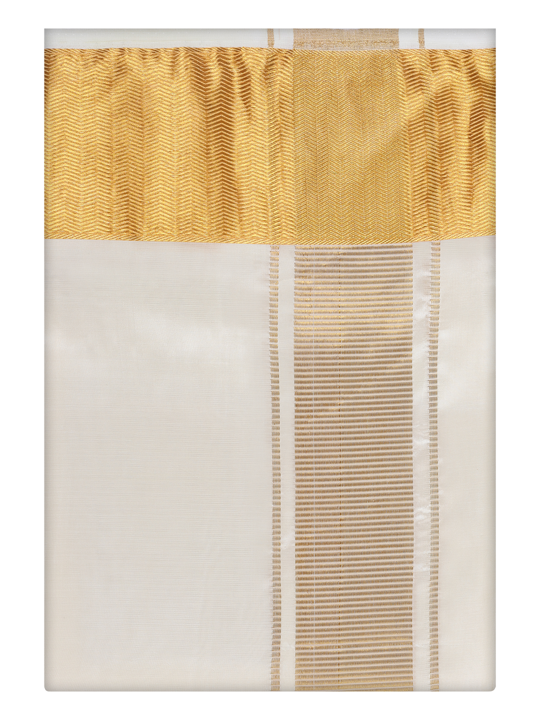 Mens Art Silk Cream Full Sleeves Shirt with 4" Gold Jari Border Dhoti Combo Haldi