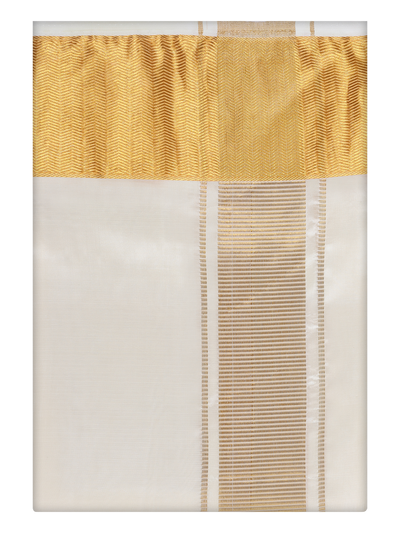 Mens Art Silk Cream Full Sleeves Shirt with 4" Gold Jari Border Dhoti Combo Haldi