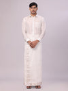 Men's Art Silk Half White Jacquard Full Sleeves Shirt with 2 1/2