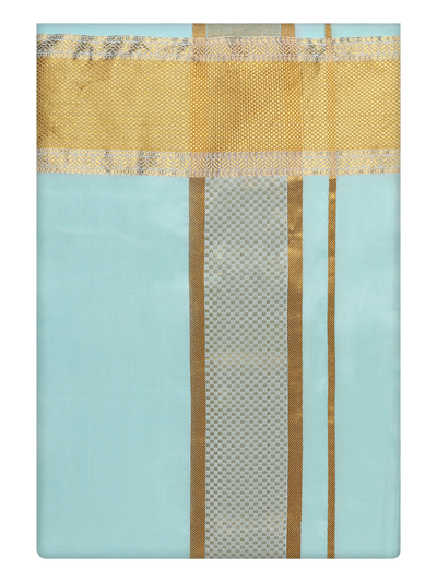 Mens Art Silk Mint Gold Color Dhoti with 3 1/2" Gold Jari Border by Minister White