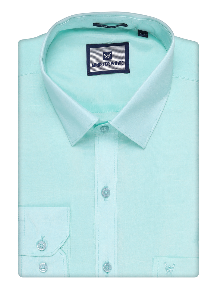 Mens Art Silk Mint Gold Full Sleeves Shirt by Minister White