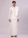 Men's Art Silk Half White Jacquard Full Sleeves Shirt with 2 1/2