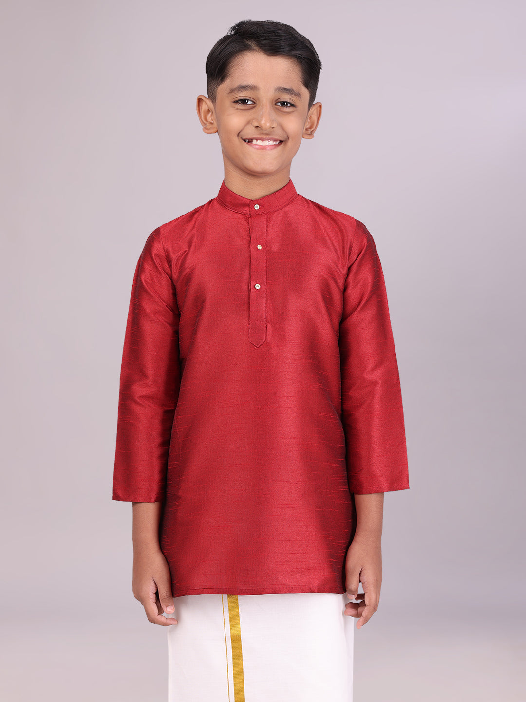 Boys Dupion Satin Dark Brown Colour Full Sleeves Kurta