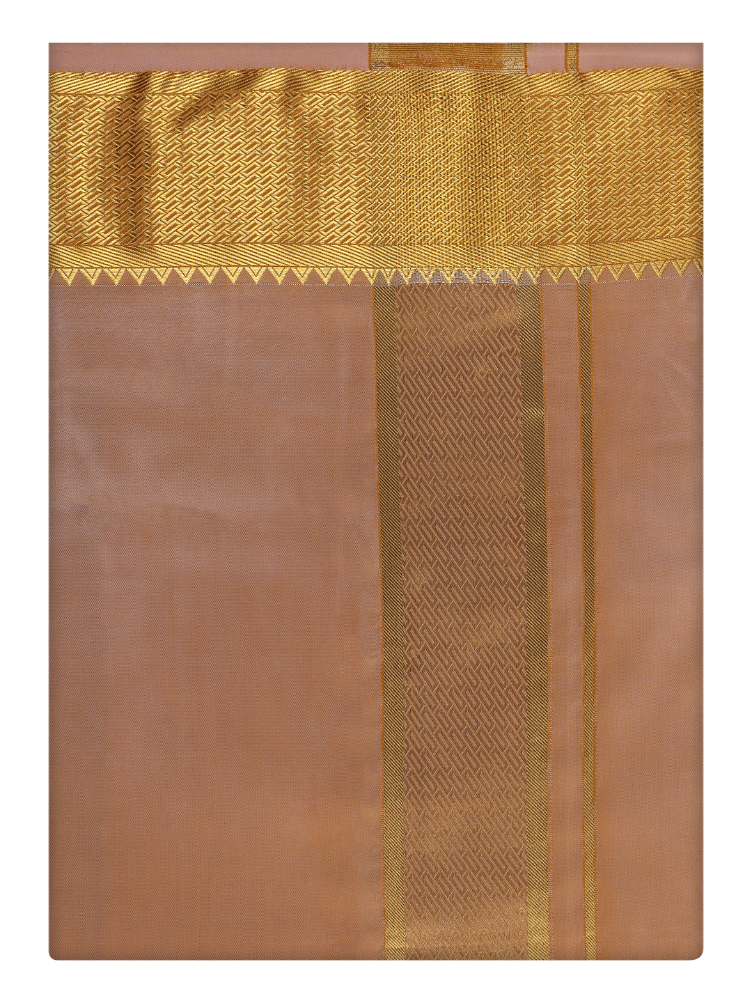 Mens Art Silk Dark Gold Color Dhoti with 3" Jari Border by Minister White