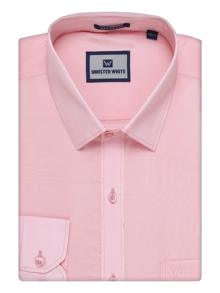 Mens Art Silk Pink Color Full Sleeves Shirt by Minister White