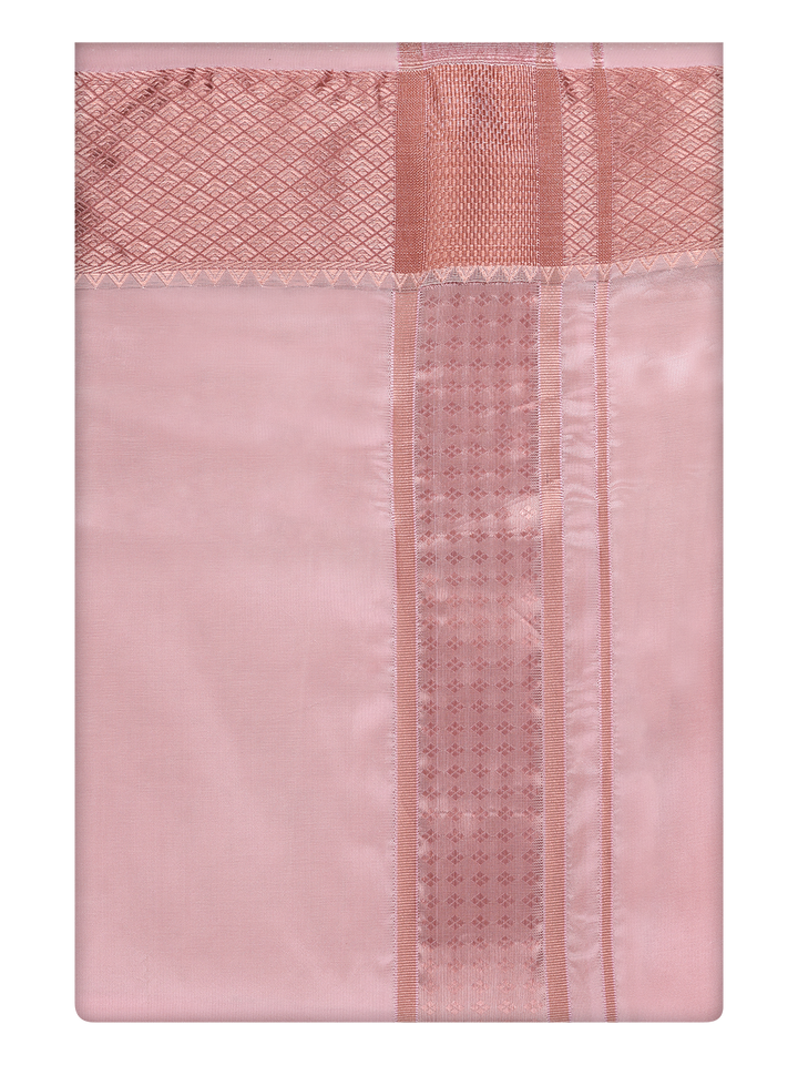 Mens Art Silk Pink Color Dhoti with 3" Lt.Copper Jari Border by Minister White