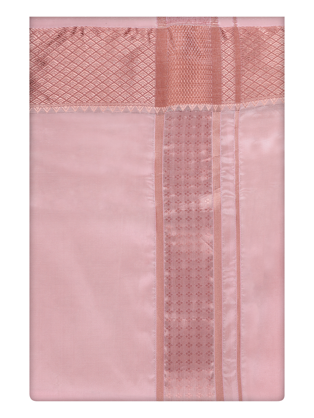 Mens Art Silk Pink Color Dhoti with 3" Lt.Copper Jari Border by Minister White