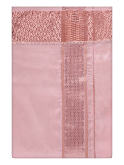 Mens Art Silk Pink Full Sleeves Shirt with 3" Lt.Copper Jari Border Dhoti Combo Haldi