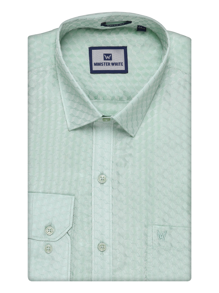 Mens Art Silk Pista Full Sleeves Shirt by Minister White