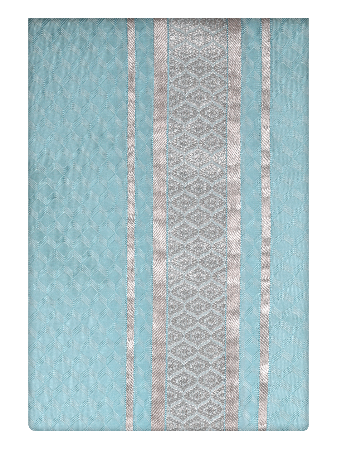 Mens Art Silk Sea Green Dhoti with 2 1/2" Silver Jari Border by Minister White