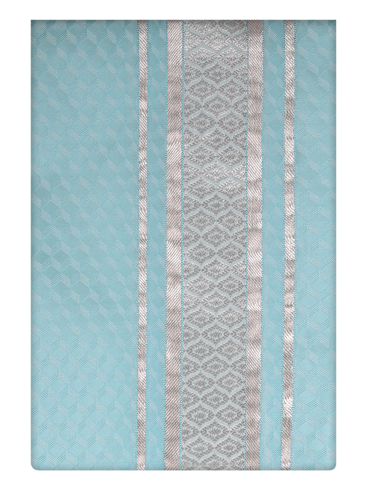 Mens Art Silk Sea Green Dhoti with 2 1/2" Silver Jari Border by Minister White