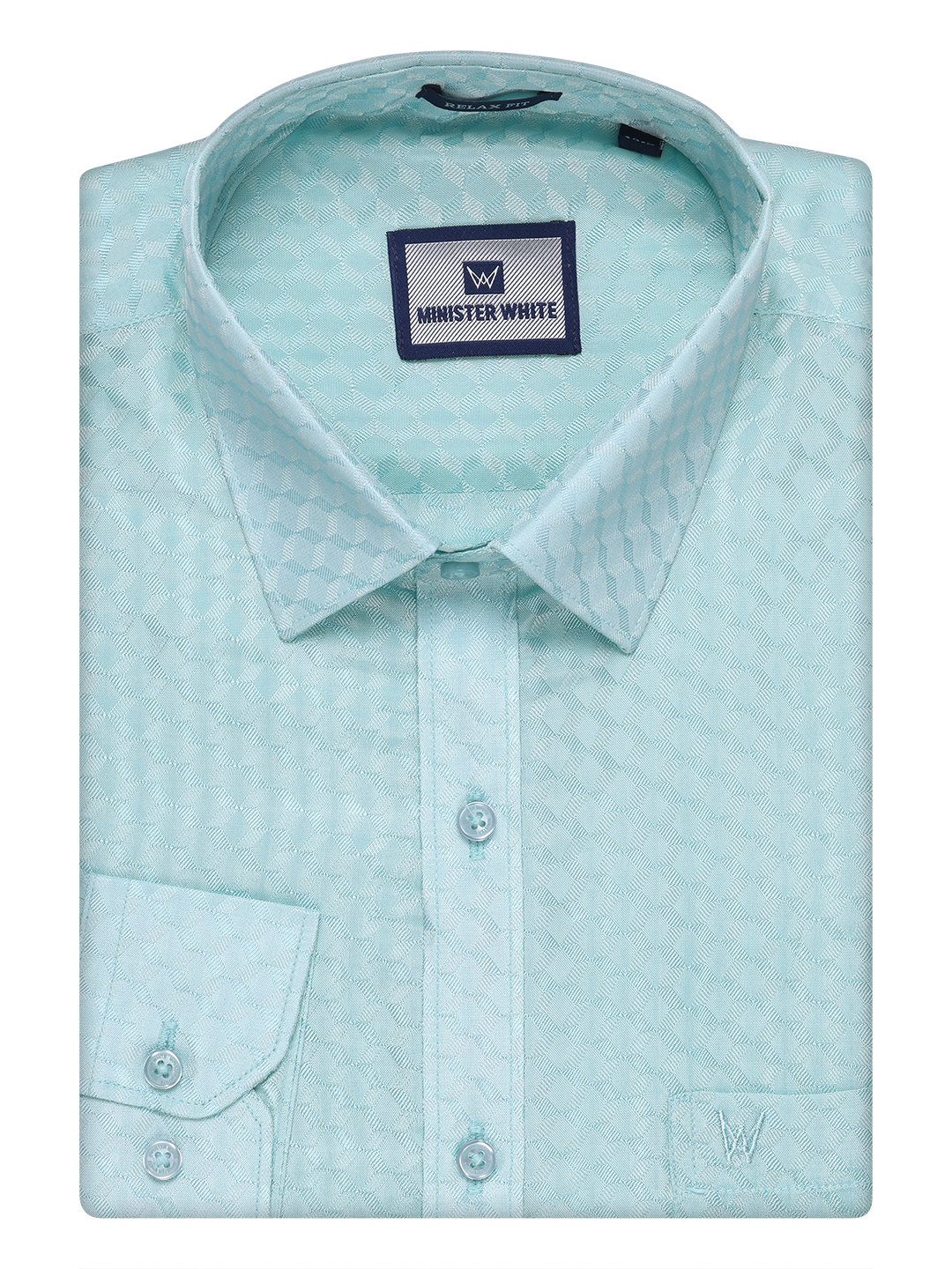 Mens Art Silk Sea Green Full Sleeves Shirt by Minister White