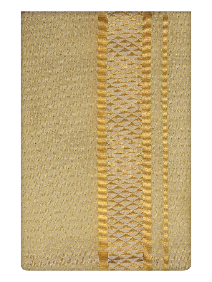 Mens Art Silk Mango Color Dhoti with 2 1/2" Silver Jari Border by Minister White