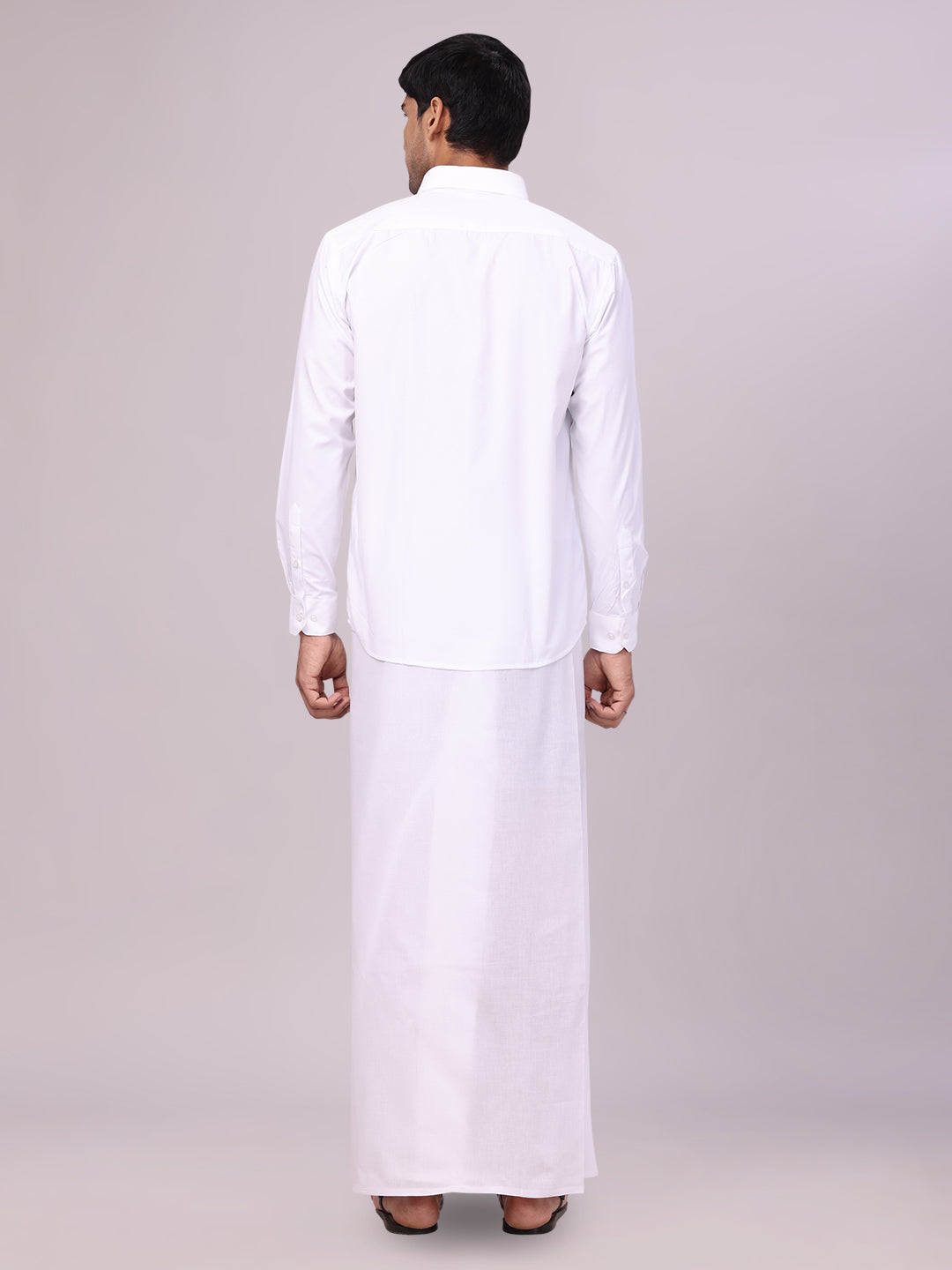 Men's White Wedding Shirt with Dhoti Combo Origin White back pose