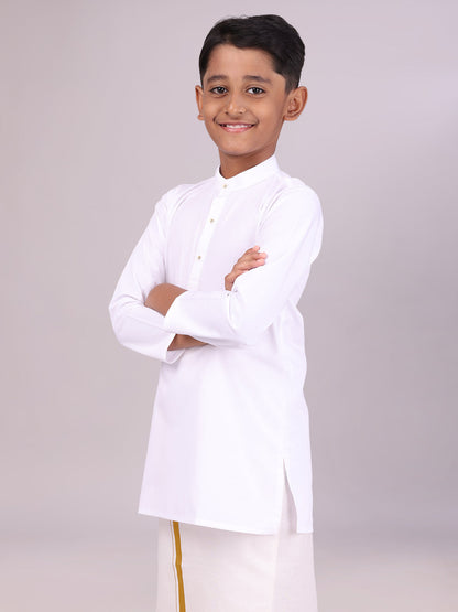 Boys Cotton White Full Sleeves Kurta Artistic Boy