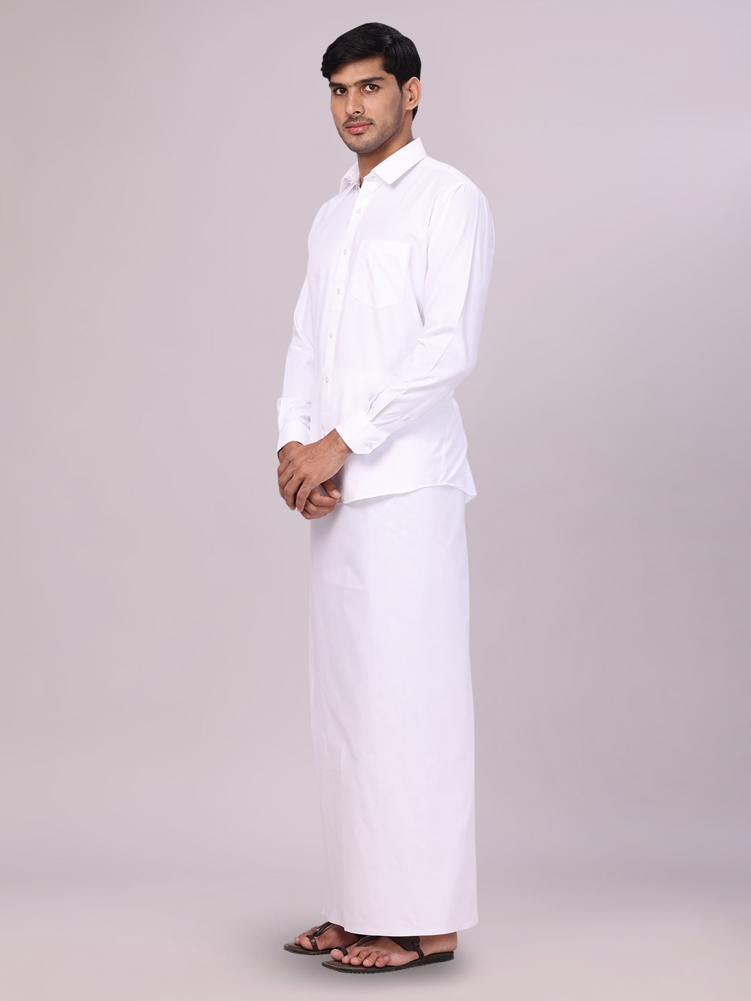 Men's White Wedding Shirt with Dhoti Combo Origin White side pose