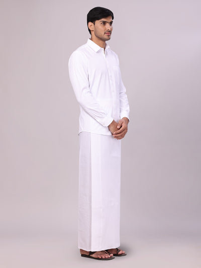 Men's White Wedding Shirt with Dhoti Combo Origin White side pose