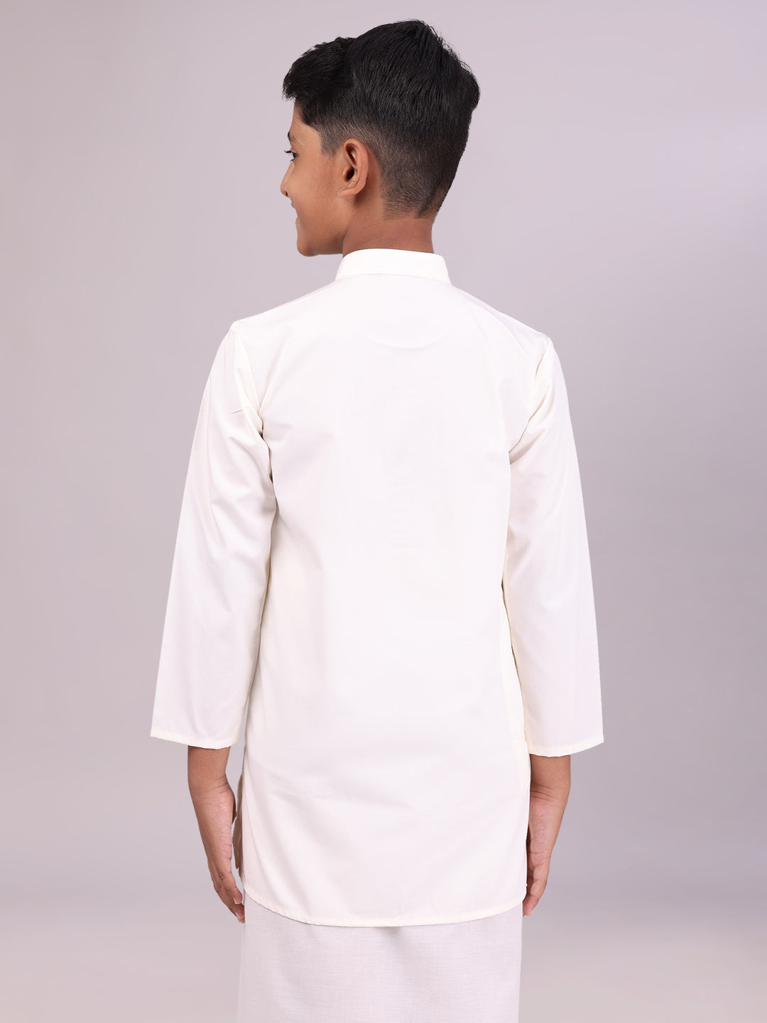 Cotton Cream Full Sleeves Kurta back pose